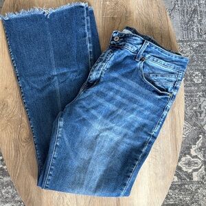 KanCan Women's Boot Cut Raw Hem Jeans in Deep Blue, 18